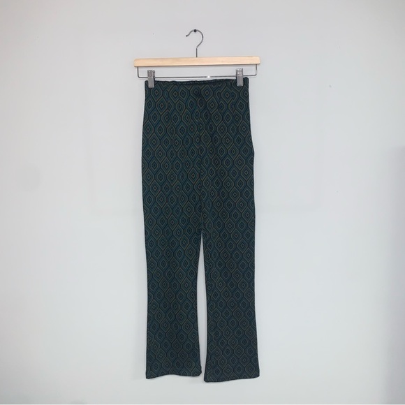 Free People Flare Pants Size 0 US Teal 70’s Inspired Retro  Pattern High Waisted - Picture 2 of 10